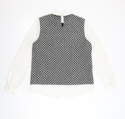 Sister Jane Womens Black Geometric Polyester Basic Blouse Size S Collared