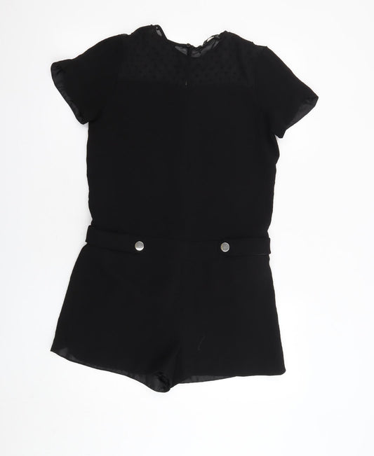 Zara Womens Black Polyester Playsuit One-Piece Size S Zip
