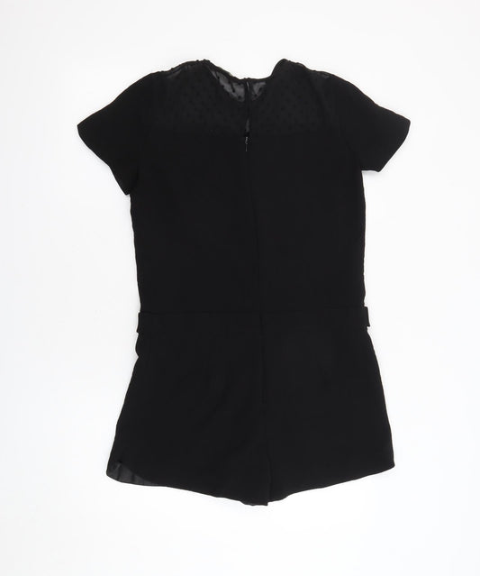 Zara Womens Black Polyester Playsuit One-Piece Size S Zip