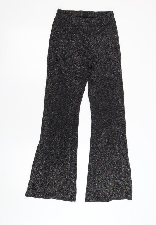 Urban Outfitters Womens Black Polyamide Trousers Size S L30.5 in Regular - Elasticated Waist Sparkle Sheer