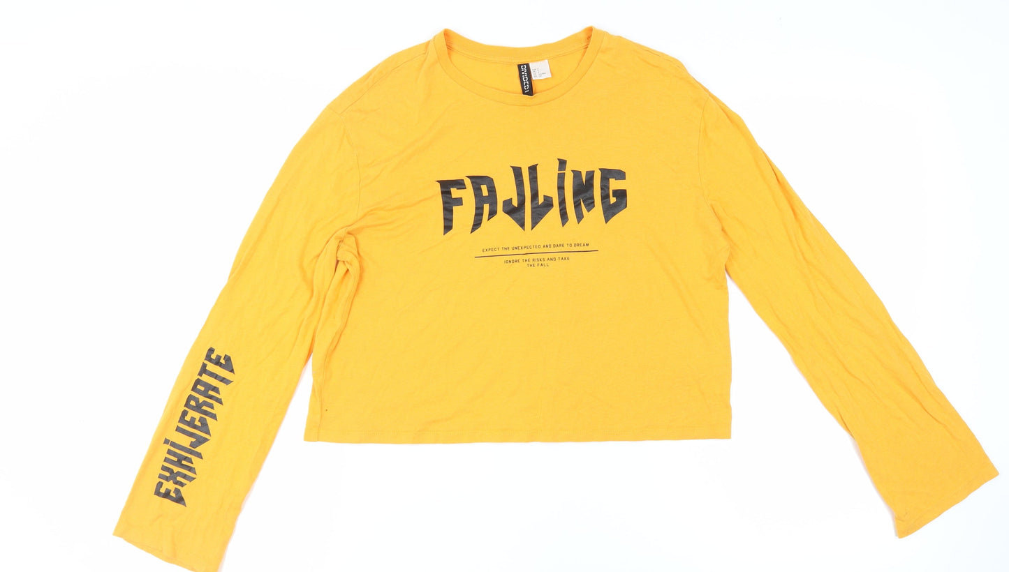 Womens UK Size S H&M Yellow Cropped T-Shirt
