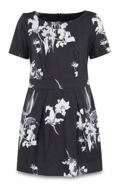 French Connection Women's Black Floral A-Line Dress Size 12