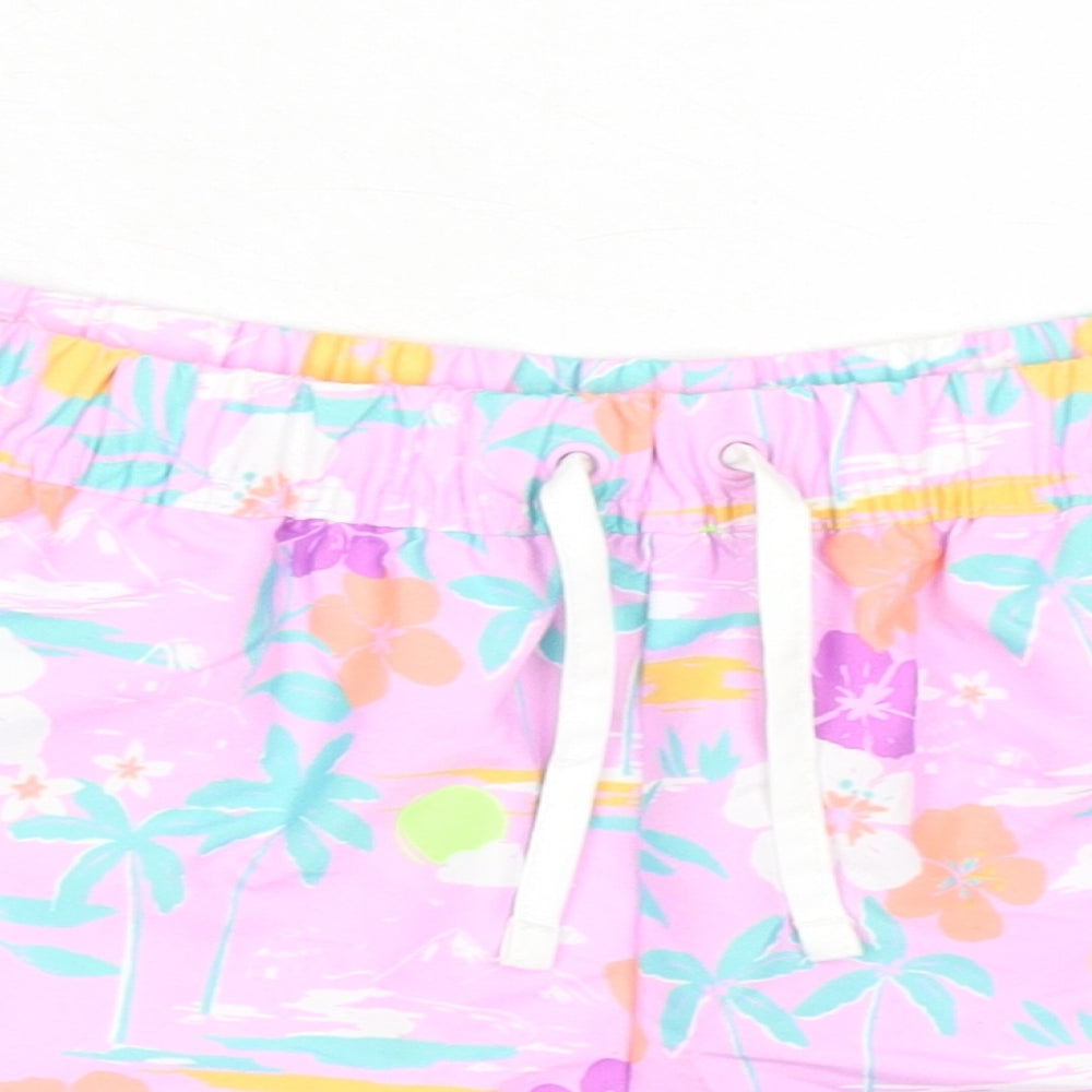 Marks and Spencer Girls Pink Floral 100% Polyester Bermuda Shorts Size 12-13 Years L3 in Regular Tie