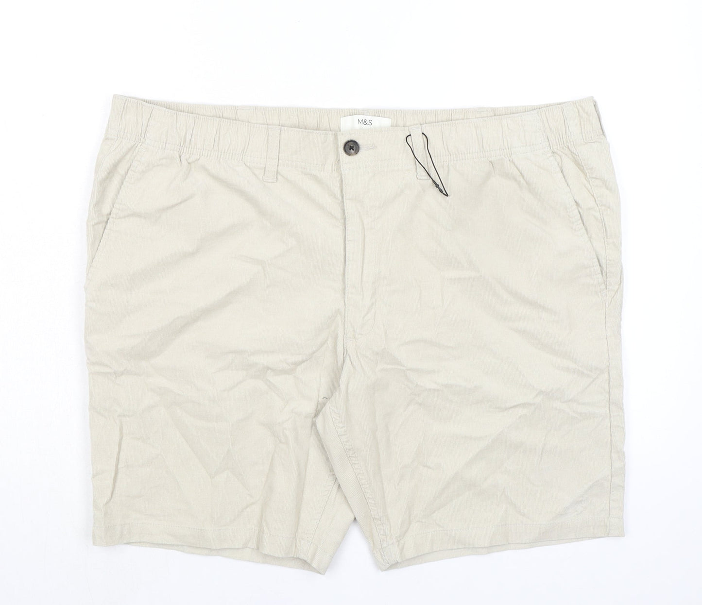 Marks and Spencer Mens Beige Cotton Chino Shorts Size 2XL L9 in Regular Zip