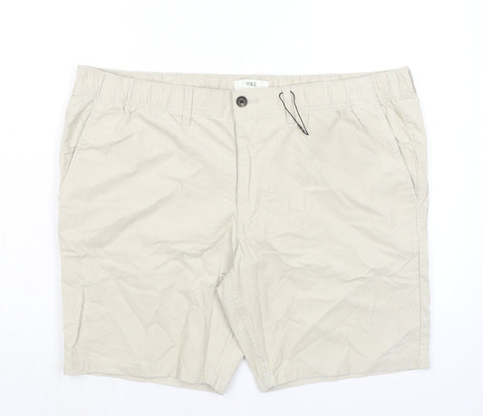 Marks and Spencer Mens Beige Cotton Chino Shorts Size 2XL L9 in Regular Zip