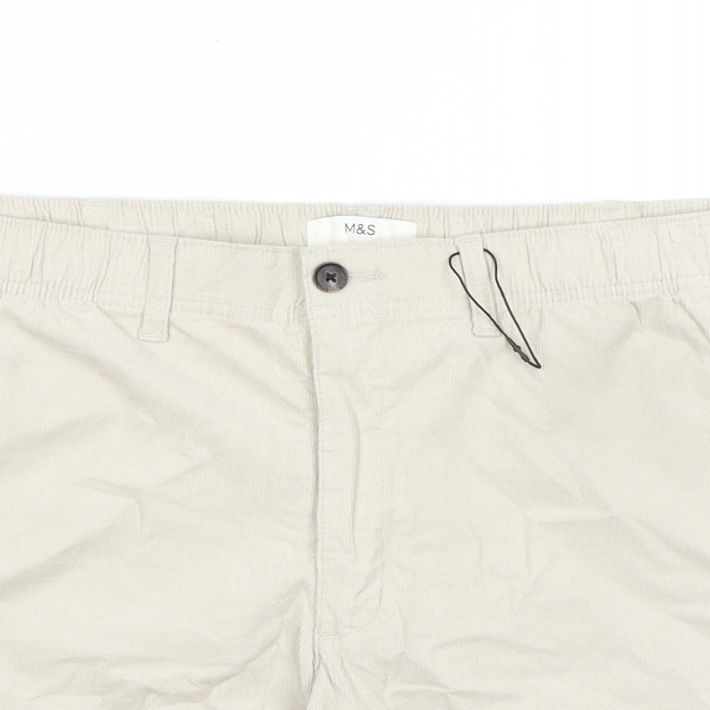 Marks and Spencer Mens Beige Cotton Chino Shorts Size 2XL L9 in Regular Zip