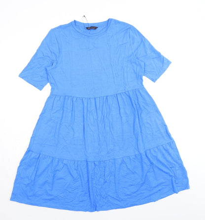 Marks and Spencer Womens Blue Viscose A-Line Size 12 Round Neck Pullover - Smocked