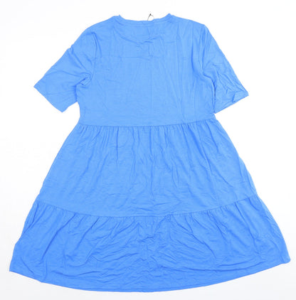 Marks and Spencer Womens Blue Viscose A-Line Size 12 Round Neck Pullover - Smocked
