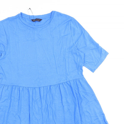 Marks and Spencer Womens Blue Viscose A-Line Size 12 Round Neck Pullover - Smocked