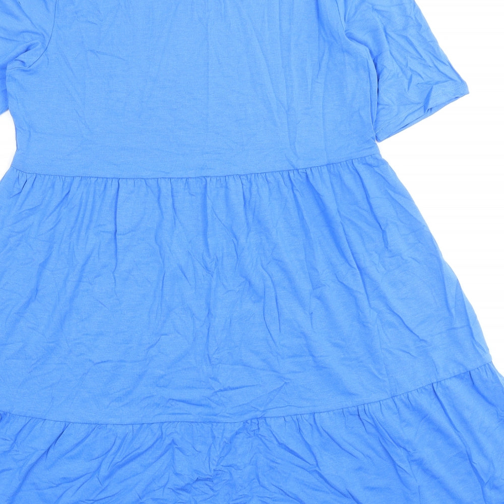 Marks and Spencer Womens Blue Viscose A-Line Size 12 Round Neck Pullover - Smocked