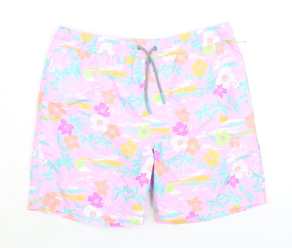 Marks and Spencer Girls Purple Floral 100% Polyester Bermuda Shorts Size 12-13 Years L6 in Regular Tie