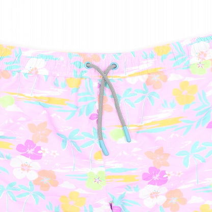 Marks and Spencer Girls Purple Floral 100% Polyester Bermuda Shorts Size 12-13 Years L6 in Regular Tie