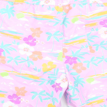Marks and Spencer Girls Purple Floral 100% Polyester Bermuda Shorts Size 12-13 Years L6 in Regular Tie
