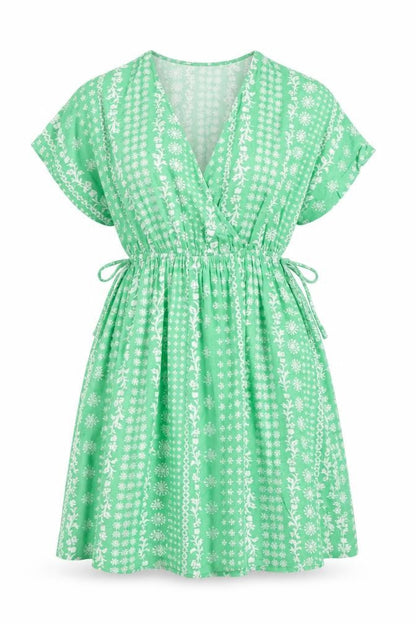 Marks and Spencer Womens Green Floral Viscose Fit & Flare Size 8 V-Neck - Elasticated Waist