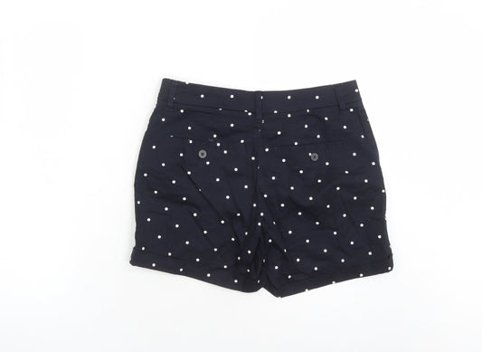 H&M Womens Blue Polka Dot Cotton Chino Shorts Size 8 L5 in Regular Zip - Pockets