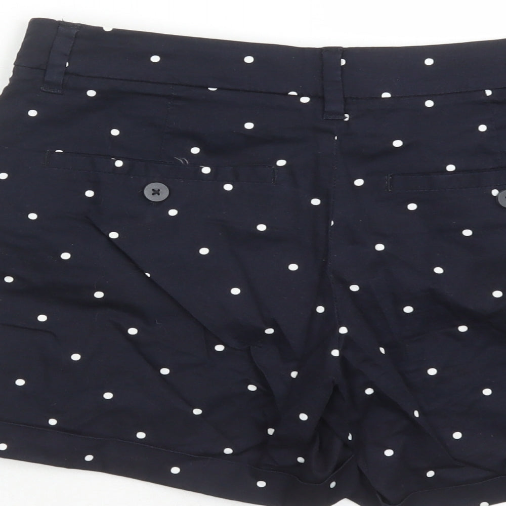 H&M Womens Blue Polka Dot Cotton Chino Shorts Size 8 L5 in Regular Zip - Pockets