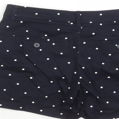 H&M Womens Blue Polka Dot Cotton Chino Shorts Size 8 L5 in Regular Zip - Pockets