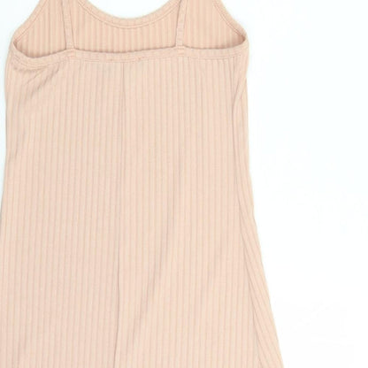 New Look Womens Beige Polyester Tank Dress Size 8 Round Neck Pullover