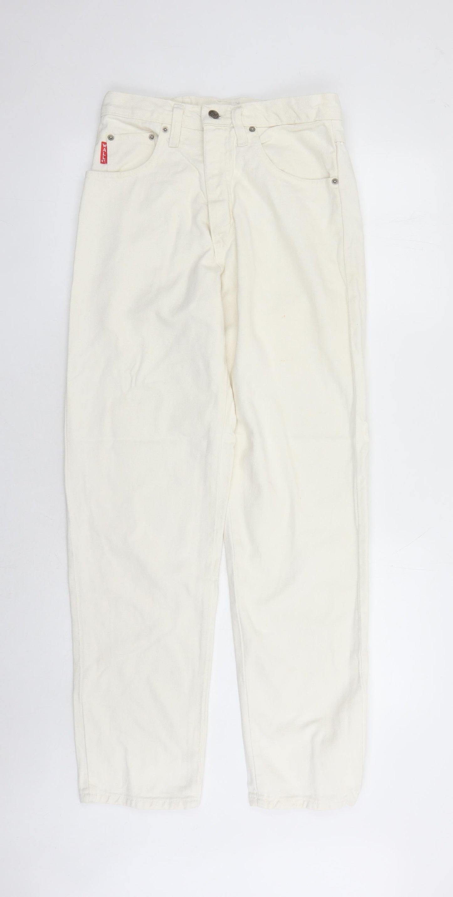 Wall St Womens Ivory Cotton Straight Jeans Size 12 L30 in Regular Zip - Pockets
