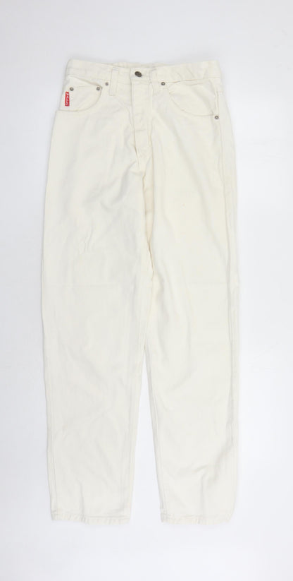 Wall St Womens Ivory Cotton Straight Jeans Size 12 L30 in Regular Zip - Pockets