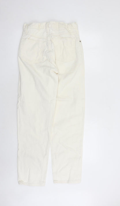 Wall St Womens Ivory Cotton Straight Jeans Size 12 L30 in Regular Zip - Pockets