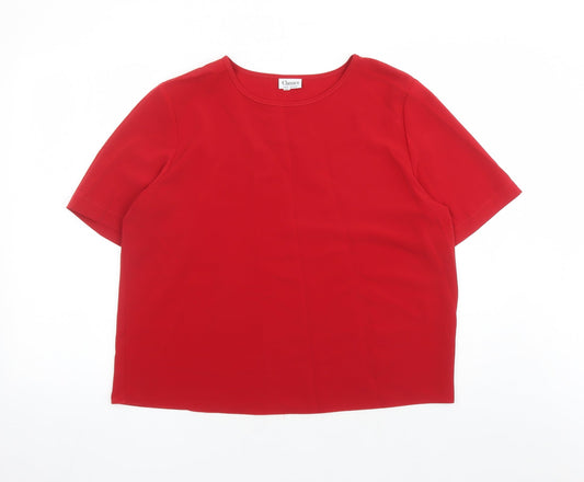 Classics Womens Red Polyester Basic Blouse Size 18 Round Neck