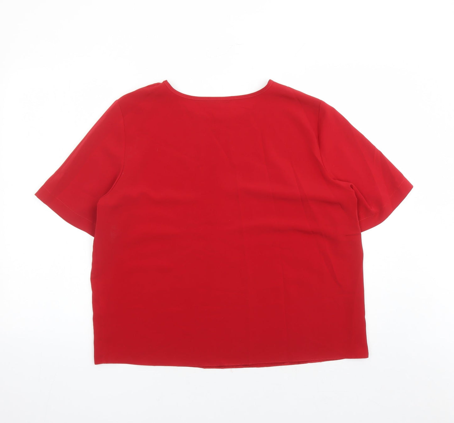 Classics Womens Red Polyester Basic Blouse Size 18 Round Neck