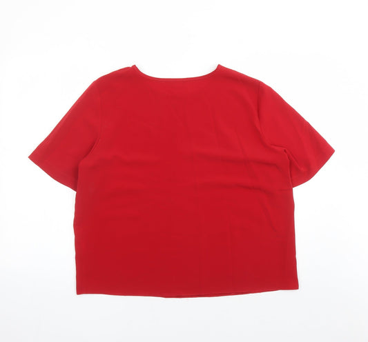 Classics Womens Red Polyester Basic Blouse Size 18 Round Neck
