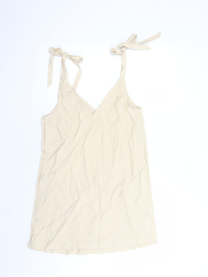 Topshop Womens Beige Viscose Tank Dress Size 12 V-Neck Button