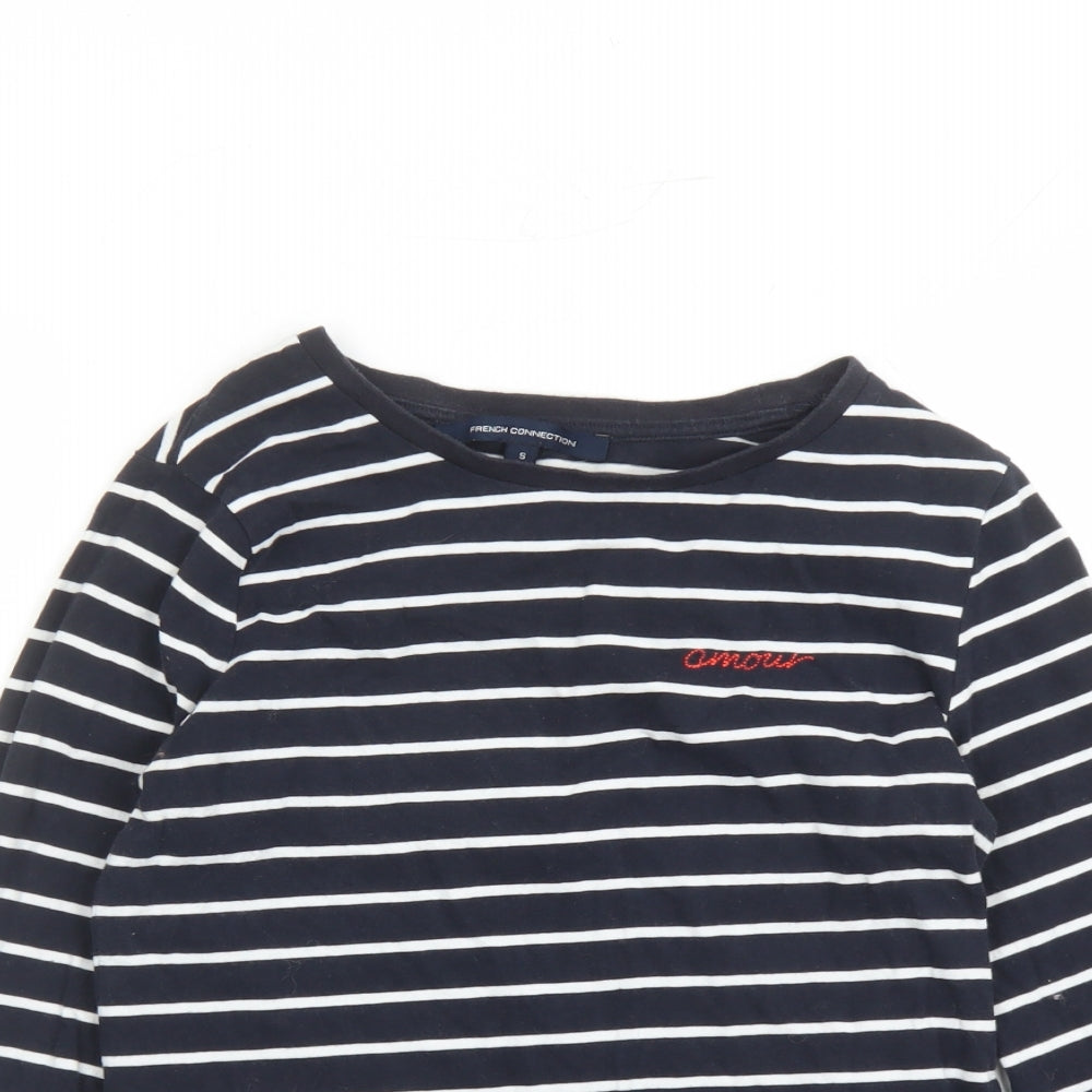 French Connection Womens Blue Striped Cotton Basic T-Shirt Size S Round Neck - Amour