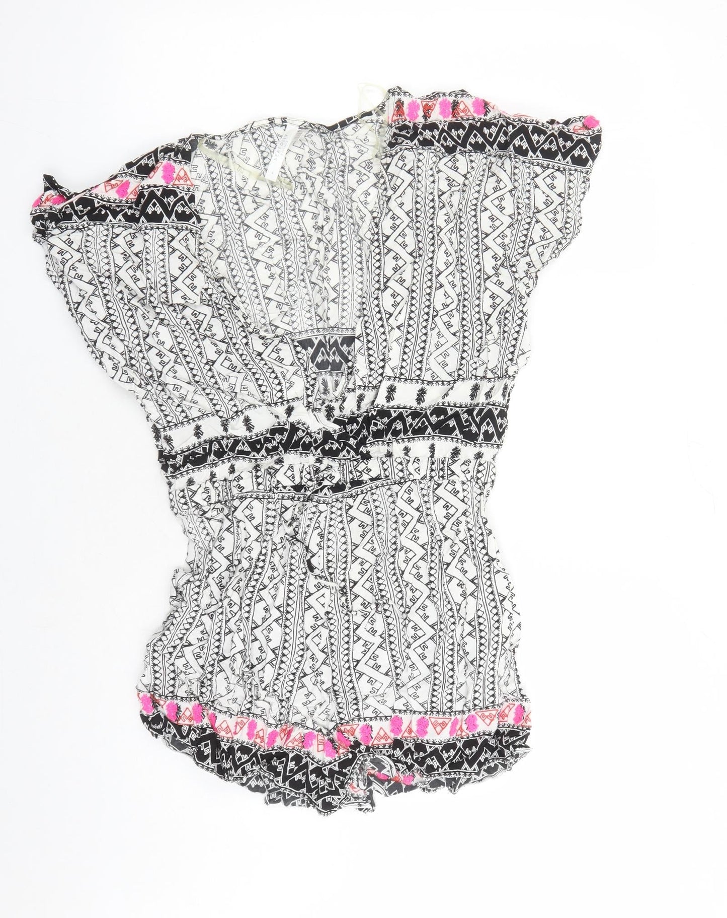 Seafolly Womens Black Geometric Viscose Playsuit One-Piece Size S Pullover - Embroidered Detail