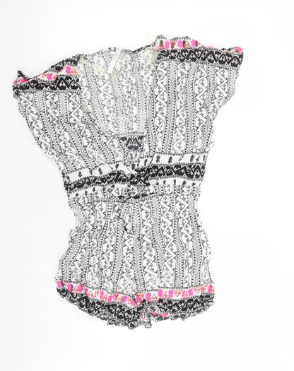 Seafolly Womens Black Geometric Viscose Playsuit One-Piece Size S Pullover - Embroidered Detail