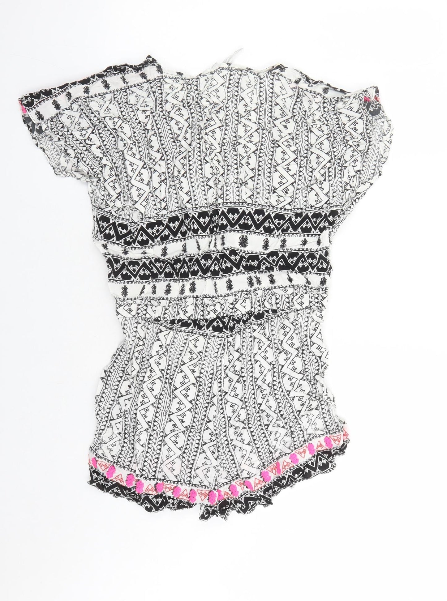 Seafolly Womens Black Geometric Viscose Playsuit One-Piece Size S Pullover - Embroidered Detail