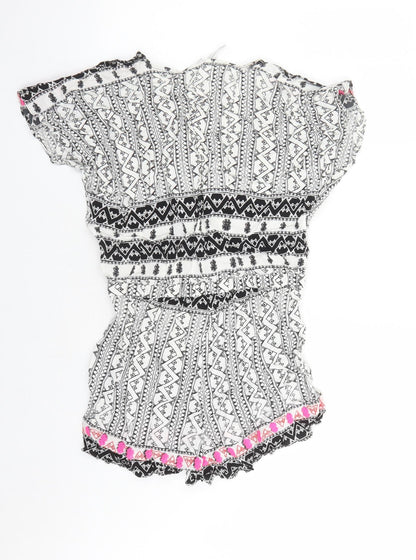 Seafolly Womens Black Geometric Viscose Playsuit One-Piece Size S Pullover - Embroidered Detail