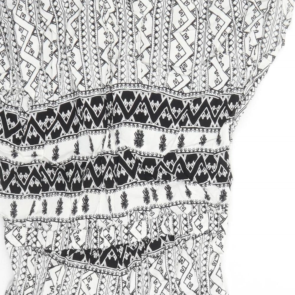 Seafolly Womens Black Geometric Viscose Playsuit One-Piece Size S Pullover - Embroidered Detail