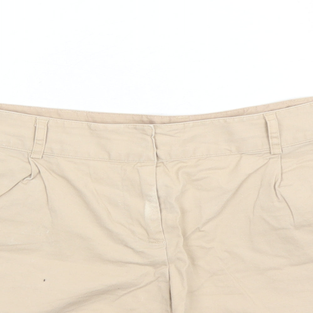 Oasis Womens Beige Cotton Chino Shorts Size 12 L4 in Regular Zip - Pockets