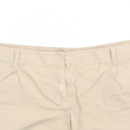 Oasis Womens Beige Cotton Chino Shorts Size 12 L4 in Regular Zip - Pockets