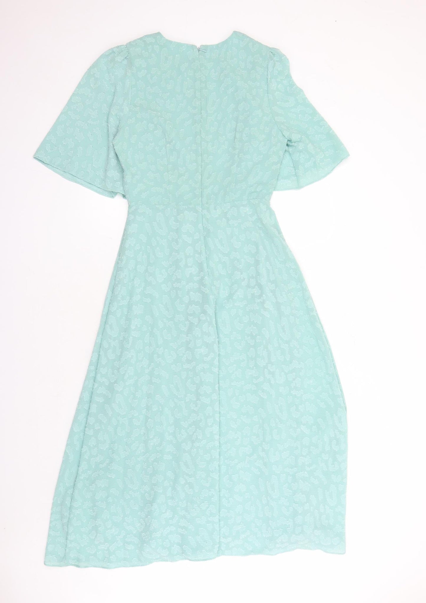 Marks and Spencer Womens Green Geometric Polyester A-Line Size 8 V-Neck Zip