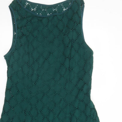 Ronni Nicole Womens Green Geometric Nylon A-Line Size 12 Round Neck Pullover - Lined