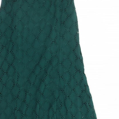 Ronni Nicole Womens Green Geometric Nylon A-Line Size 12 Round Neck Pullover - Lined