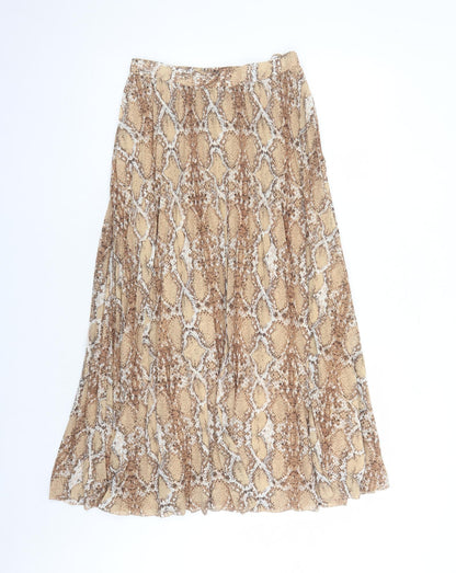 Marks and Spencer Womens Brown Animal Print Polyester Pleated Skirt Size 10 - Snake Skin Pattern Elasticated Waist