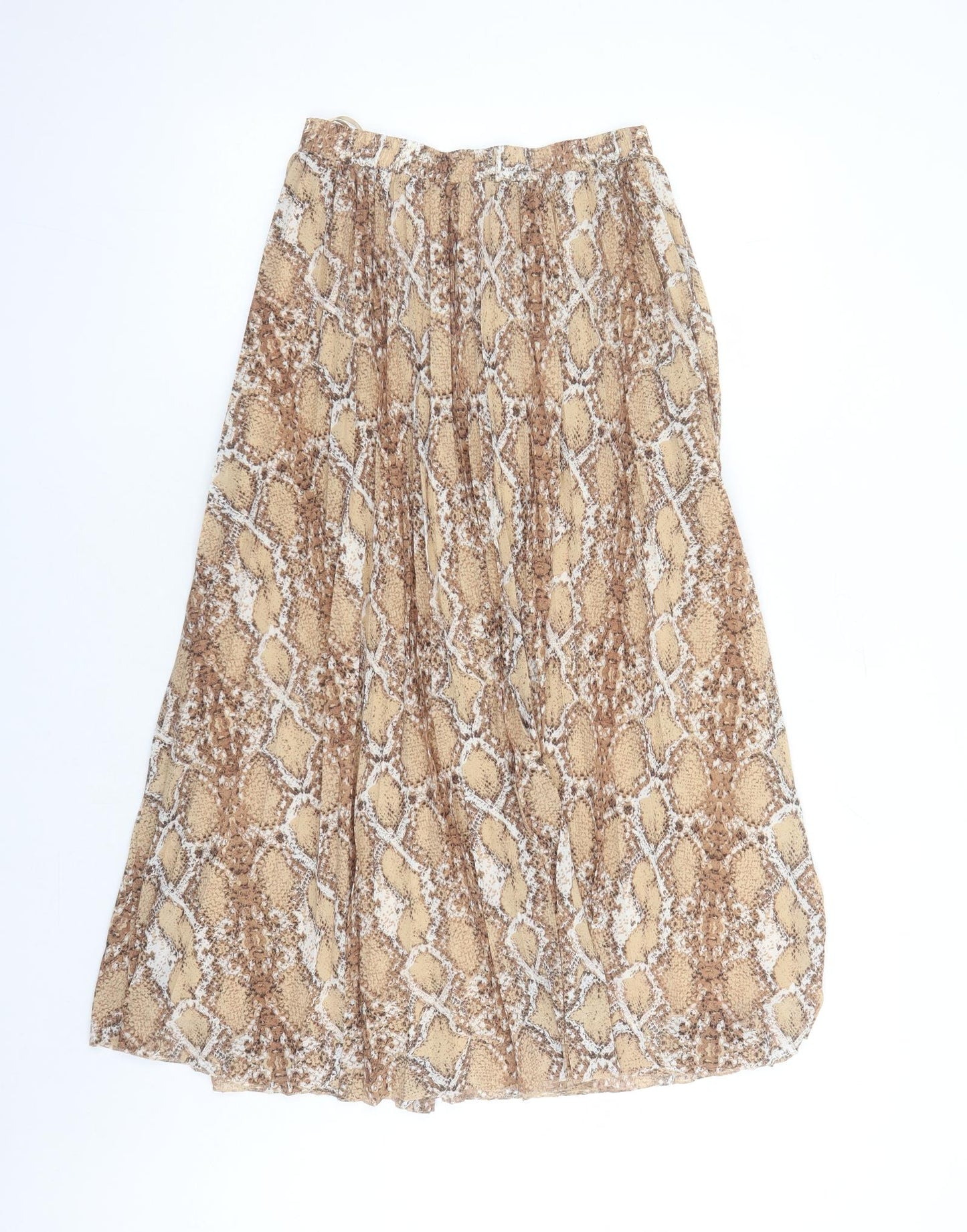 Marks and Spencer Womens Brown Animal Print Polyester Pleated Skirt Size 10 - Snake Skin Pattern Elasticated Waist