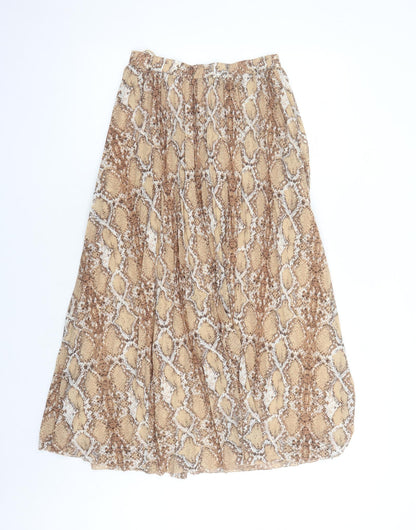 Marks and Spencer Womens Brown Animal Print Polyester Pleated Skirt Size 10 - Snake Skin Pattern Elasticated Waist