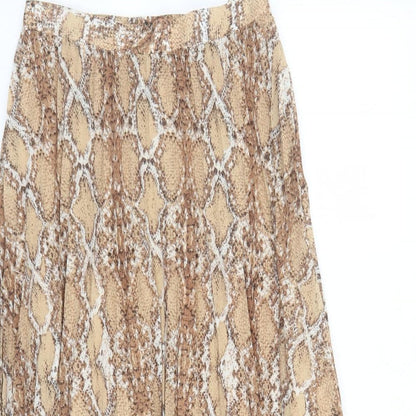 Marks and Spencer Womens Brown Animal Print Polyester Pleated Skirt Size 10 - Snake Skin Pattern Elasticated Waist