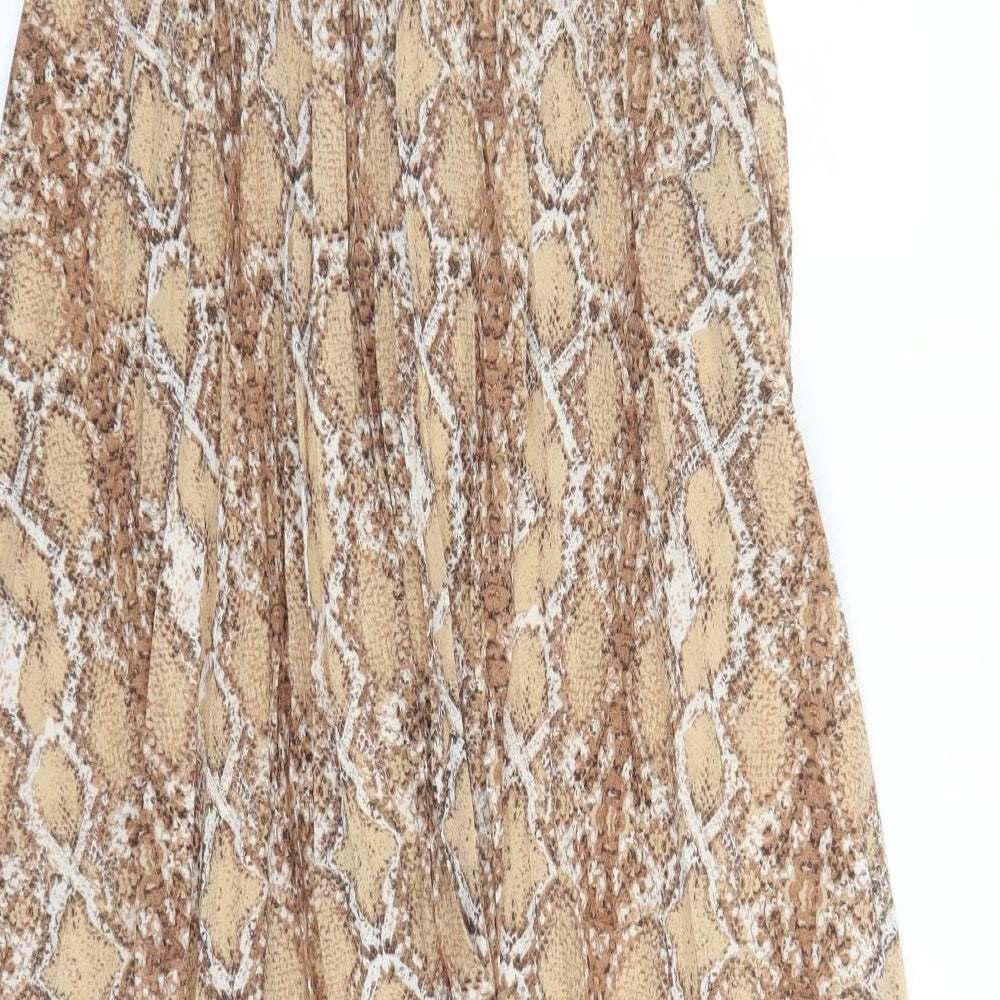 Marks and Spencer Womens Brown Animal Print Polyester Pleated Skirt Size 10 - Snake Skin Pattern Elasticated Waist