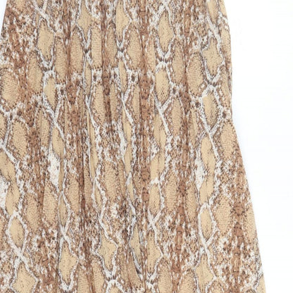 Marks and Spencer Womens Brown Animal Print Polyester Pleated Skirt Size 10 - Snake Skin Pattern Elasticated Waist