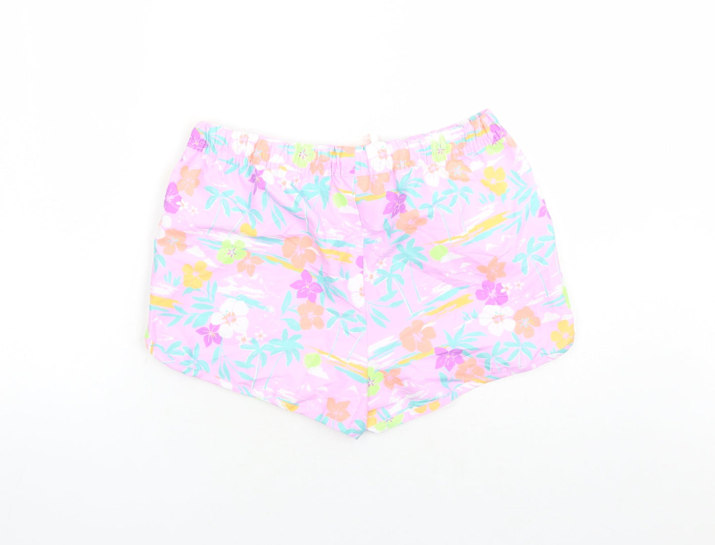 Marks and Spencer Boys Purple Floral Polyester Sweat Shorts Size 13-14 Years Regular Drawstring - Elasticated Waist Inside Leg 2in