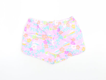 Marks and Spencer Boys Purple Floral Polyester Sweat Shorts Size 13-14 Years Regular Drawstring - Elasticated Waist Inside Leg 2in