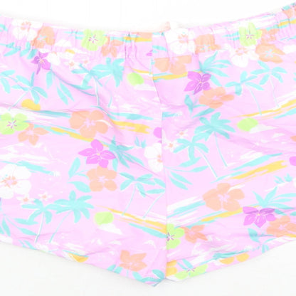 Marks and Spencer Boys Purple Floral Polyester Sweat Shorts Size 13-14 Years Regular Drawstring - Elasticated Waist Inside Leg 2in
