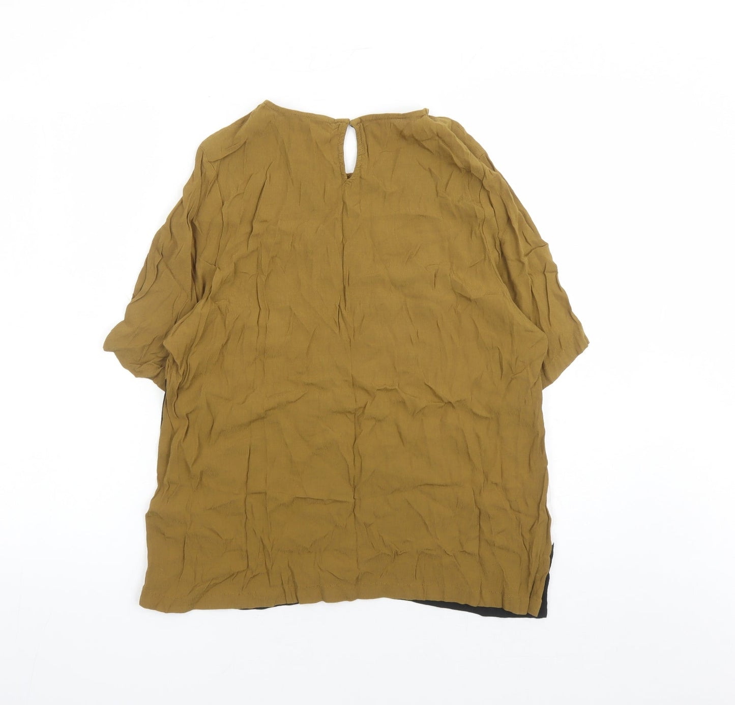 New Look Womens Brown Colourblock Viscose Basic Blouse Size 16 Round Neck